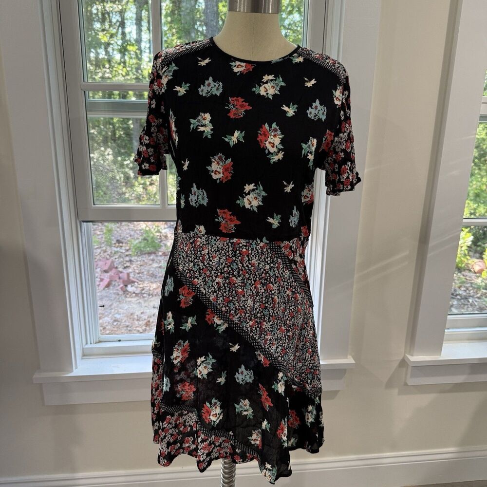 Red Herring Floral Patchwork Skater Dress Fit & Flare Fairy Goth Flowy Size 10